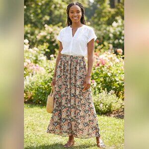 Bohemian Plus Size Floral Print Skirt, Casual Elastic Waist Skirt